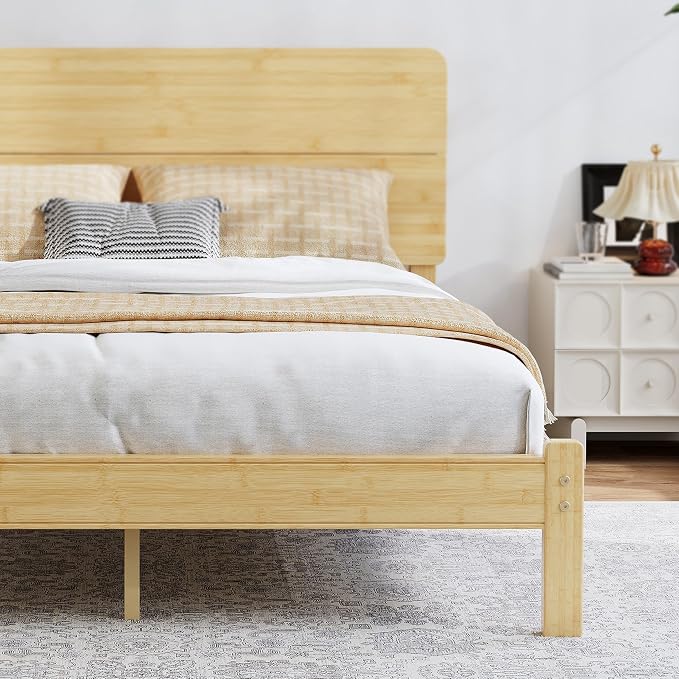 BOSRII 12in High Solid Bamboo Wood Platform King Size Bed Frame - Image 5