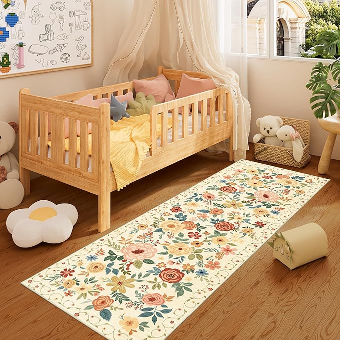 DUKINO 2.6x8 Hallway Runner Rug, Washable Runner Rug Non Slip, Floral Indoor Rug - Image 4