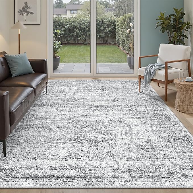 Soalmost 7x9 Area Rug for Living Room Washable Rugs Non-Slip Grey | Low-Pile by Soalmost