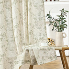 Green Vintage Floral Linen Curtains Farmhouse 50W X 90L 2 Panels | Elisa Series - Image 8