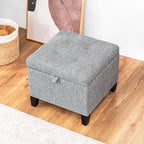 Adeco 18-Inch Cube Storage Ottoman, Upholstered Linen Footrest Stool - Image 4