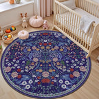 PLHXFR Round Area Rug Living Room: 4 ft Floral Washable Soft Carpet Blue | - Image 5