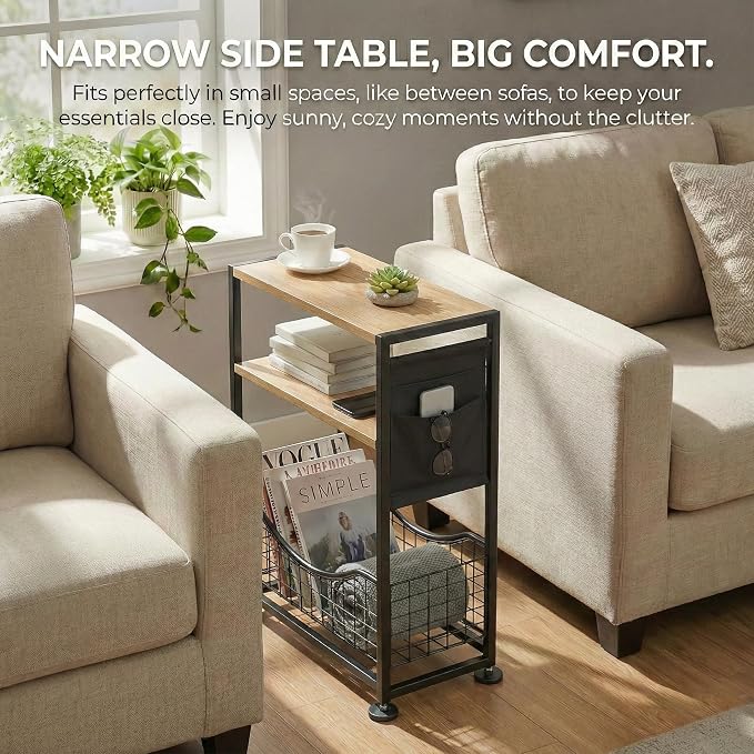 Skinny Side Table with Storage, 3 Tier Slim Side Tables - Image 9