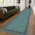 Washable 3x16 Extra Long Hallway Runner Rug, Boho Aqua Blue Large Kitchen Floor - Image 3