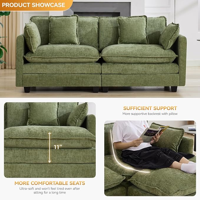 76'' Cloud Deep Seat Loveseat, Upholstered Chenille Modular 2-Seats Sectional - Image 3