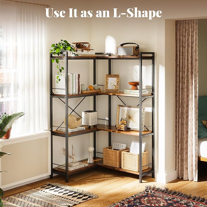 Huuger 4 Tier Bookshelf, L Shaped Corner Bookshelf - Image 9