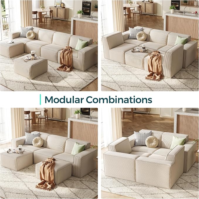 LINSY HOME Modular Sectional Sofa, Corduroy Sectional Cloud Couches - Image 6