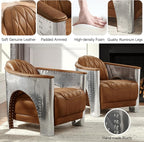 Art Leon Genuine Leather Chair, Mid Century Industrial Accent Arm Chair - Image 4