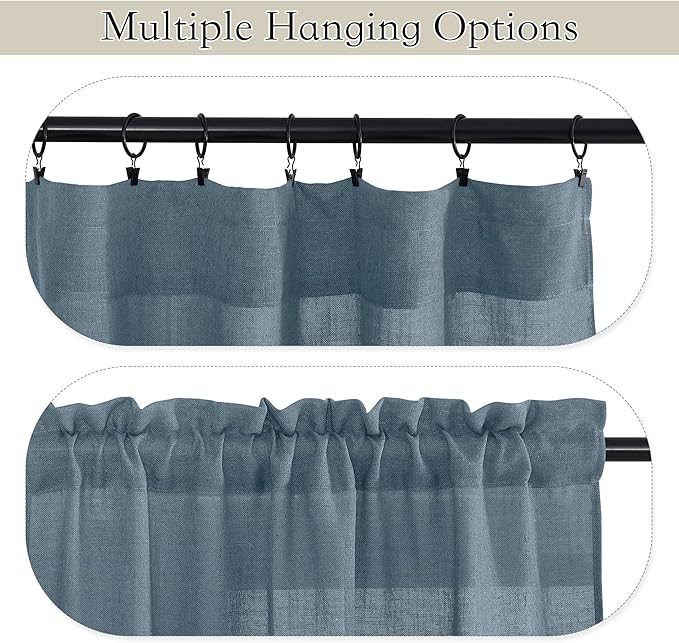 RYB HOME Stone Blue Sheer Curtains 84 inch Length Soft Linen Texture Curtains - Image 3