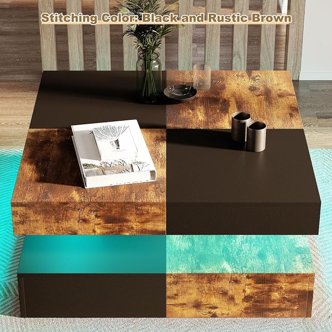 HedoAjim LED Coffee Table for Living Room, Living Room Table 2-Tier Square - Image 9