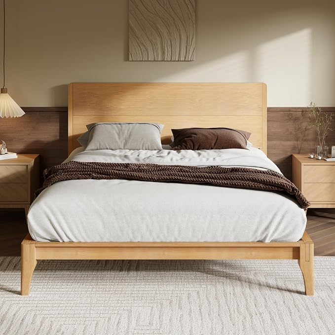 Merax Queen Size Bamboo Platform Bed, Mid-Century Modern Bed Frame by Merax