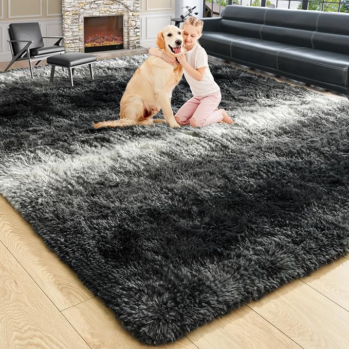 4x6 Black and White Fluffy Soft Area Rug Non-Slip - Image 9