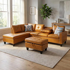 97.5" Yellow L Shaped Couch Set Leather, Modular Sectional Couches - Image 3