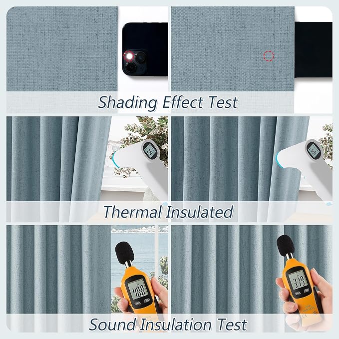 Blue 100% Blackout Linen Curtains 72 Inch Length 2 Panels Set - Image 5