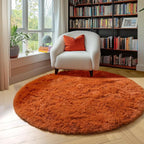 Amdrebio Burnt Orange Small Shag Round Circle Area Rug 3Ft - Image 8