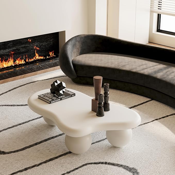 40” Cloud Coffee Table with 3 Ball Legs, Modern Irregular Center Table - Image 4