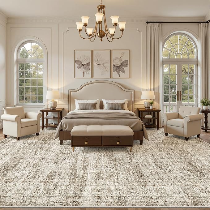 Soalmost 12x15 Washable Area Rugs Soft Living Room Rug Abstract Brown | Large - Image 3