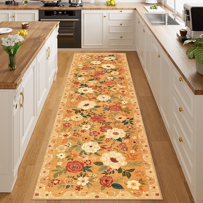 DUKINO 2.6x10 Runner Rug for Hallway, Washable Kitchen Rugs Non Slip Orange | - Image 8