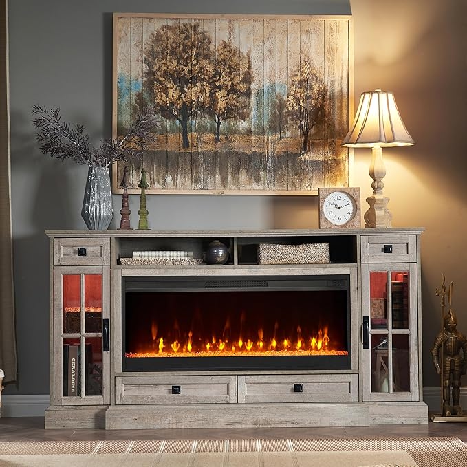 OKD Fireplace TV Stand for 80 Inch TV, Farmhouse Entertainment Center - Image 2