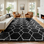 6x9 Area Rugs for Living Room Bedroom, Fluffy Black and White Geometric Rug | by ONASAR