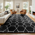 7x9 Area Rugs for Living Room Bedroom, Fluffy Black and White Geometric Rug | by ONASAR