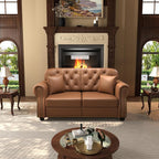 KEIKI 63" Faux Leather Chesterfield Sofa - Image 4