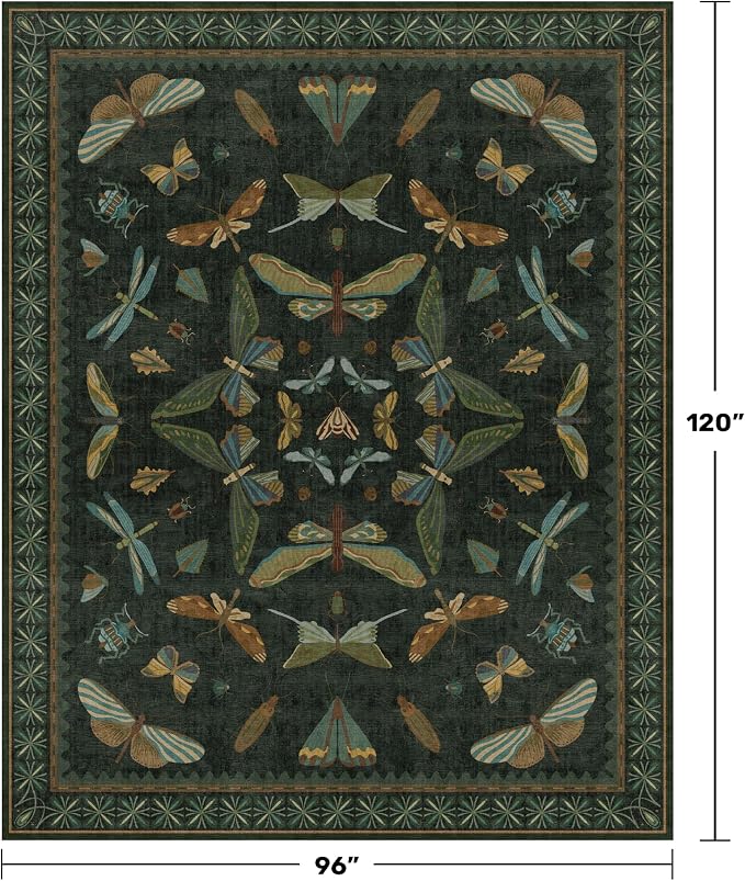 Dark Green Insect Area Rugs 8x10 - Image 2