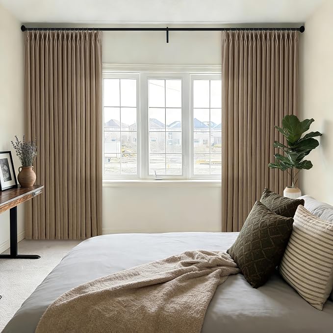 90 Inch Pinch Pleated Dark Brown Memory Shape Linen Semi Sheer Curtains 50W | - Image 2