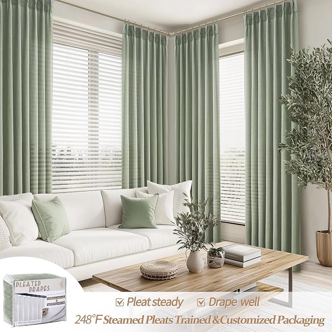 Sage Green Pinch Pleated Sheer Curtains 84 Inches Long - Image 2