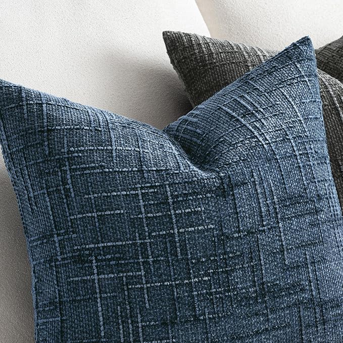 MIULEE Chenille Textured Throw Pillow Covers Blue Ashes 18x18 Set of 2 | Slubby - Image 3