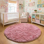 Amdrebio Blush Pink Small Round Furry Rug 3Ft - Image 6