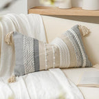 Decorative Lumbar Throw Pillow Cover 12x20 Boho Gray Accent Cushion by BlissBlush