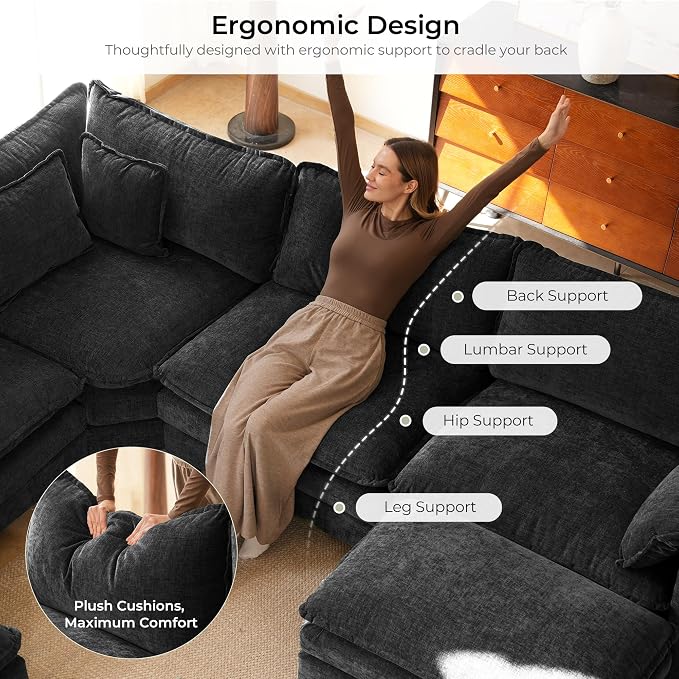 ELUCHANG 114" Oversized V-Shaped Cloud Couch Modular Sectional Sofa - Image 5