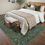 5x7 Dark Green Vintage Floral Washable Area Rug - Image 3