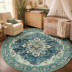 RELEANY Washable Area Rug, Round 5ft, Water Repellent, Pet Friendly, Vintage by RELEANY