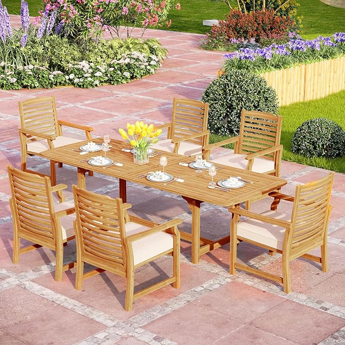 PHI VILLA 7 PCS Acacia Wood Outdoor Dining Set by PHIVILLA