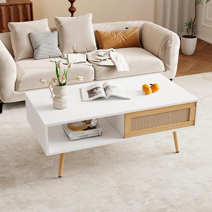 Boho Coffee Table for Living Room, 41.3" Rattan Coffee Table - Image 9