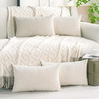 Set of 4 Cream White Decorative Throw Pillow Covers 12x20 Inch Corduroy Pillow - Image 9