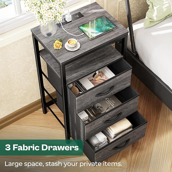 Huuger Nightstand with Charging Station, 27.6 Inch End Table Bedside Table with - Image 5