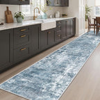 Soalmost Abstract Runner Rug 2x12 Hallway Kitchen Runners Blue/Grey | Stain - Image 2