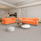 ORRD 2 Piece Living Room Set, Velvet Chesterfield Sofa Loveseat Couch - Image 9