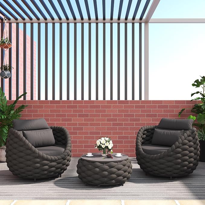 TWT 3 Pieces Aluminum Patio Furniture Set, Hand Woven Polyester Rope Modern by TWT