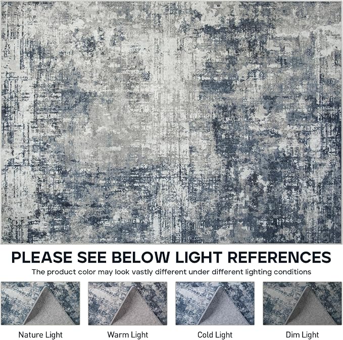 5x7 Area Rugs for Living Room Bedroom Dining Room Washable Blue Grey | Soft - Image 8