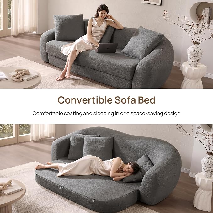 SICOTAS 90.6" Curved Convertible Sofa Couch Bed - Image 3