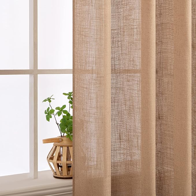 MIULEE Light Brown Linen Curtains 42x84 Inch Length 2 Panels - Image 5