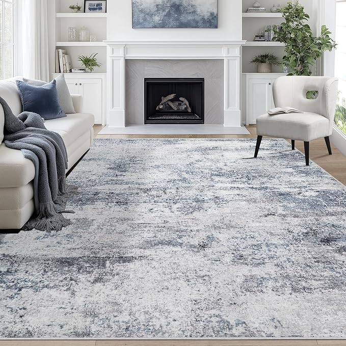 9x12 Area Rugs for Living Room Washable Bedroom Dining Room Blue Grey | Modern by Aelenmu
