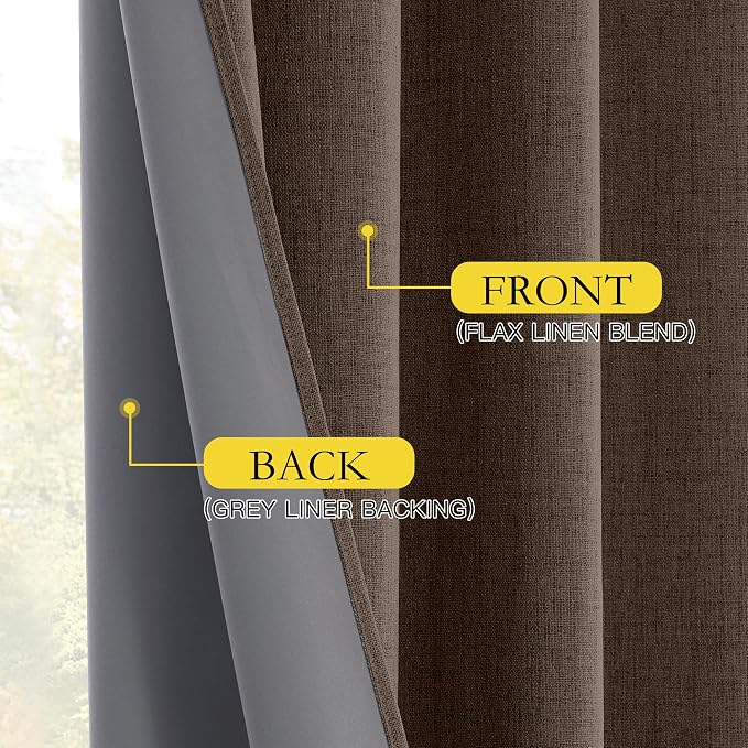 NICETOWN Brown Vintage Linen 100% Blackout Curtains - Image 8