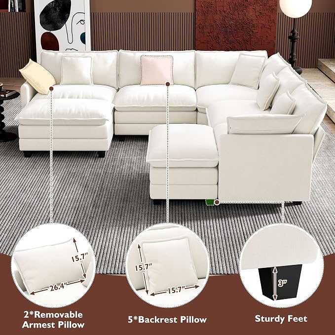Ihanherry 114" V-Shaped Modern Sofa Modular Sectional Cloud Couch - Image 6