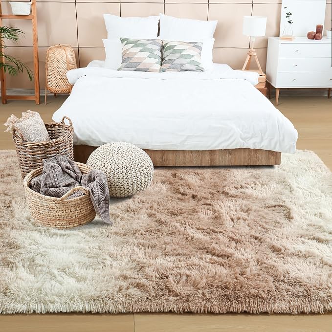 8x10 Extra Large Beige and White Fluffy Area Rug Non-Slip - Image 3