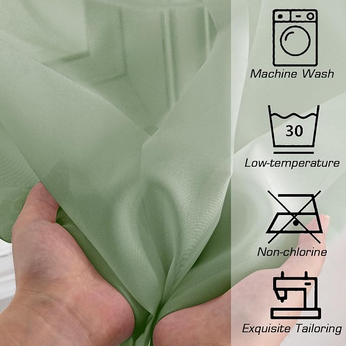 Simplebrand Sage Green Sheer Curtains 90 Inches Long 2 Panels, Light Filtering - Image 7